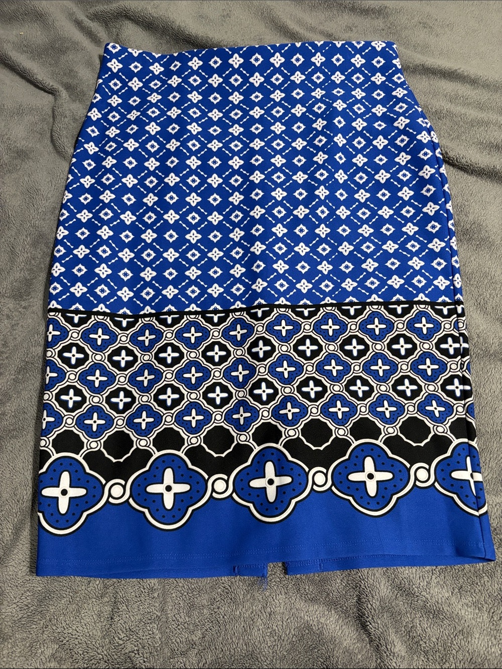 Blue Patterned Pencil Skirt
